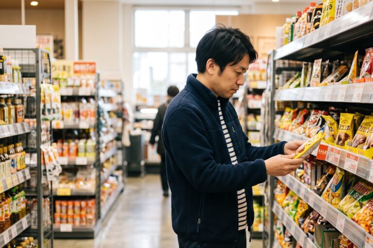 アンカリング効果が働く値札を確かめる買い物客