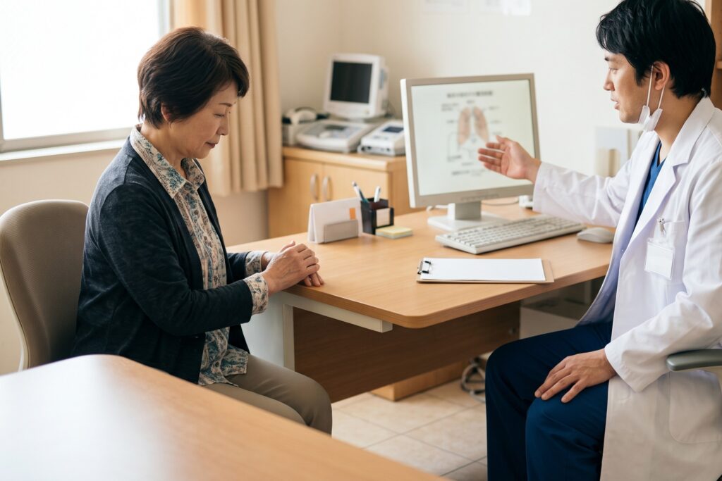 診察室で医師が患者に説明する場面